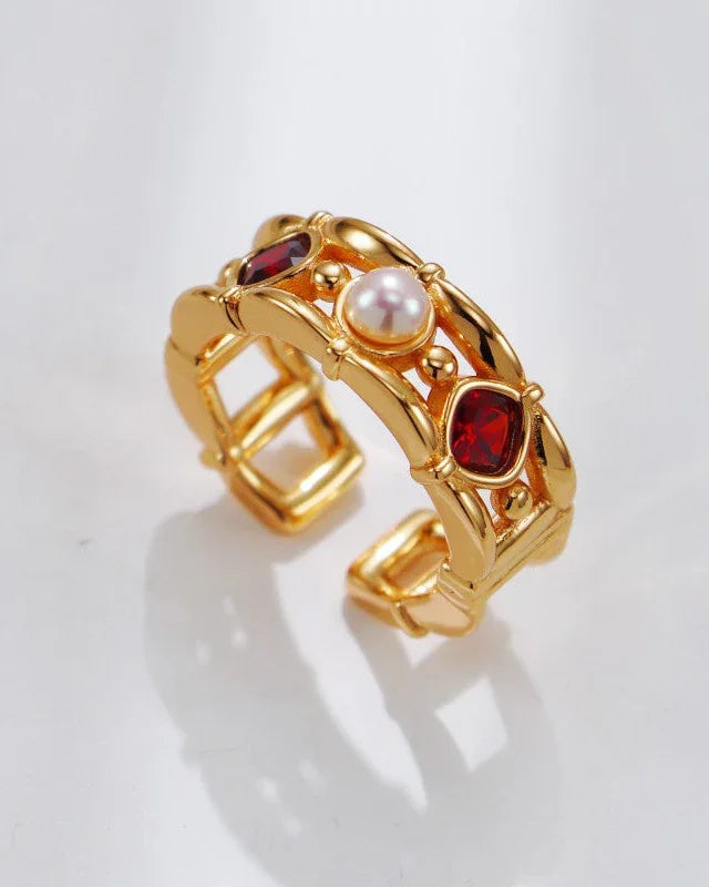 Scarlet Pearl Flame Ring