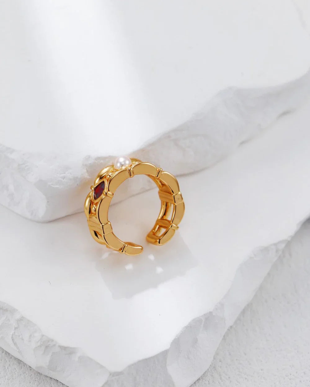 Scarlet Pearl Flame Ring