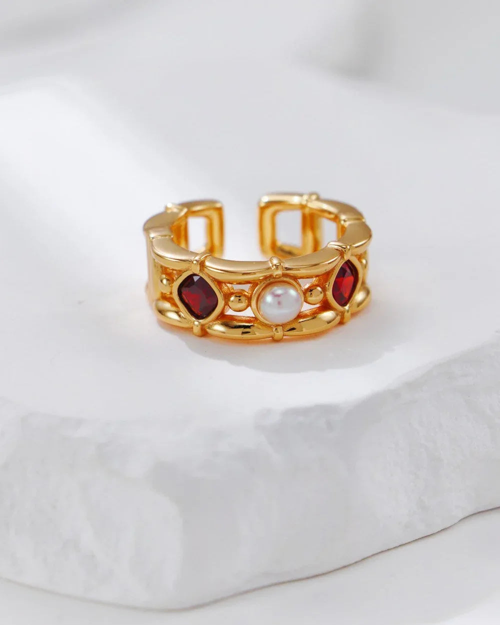 Scarlet Pearl Flame Ring